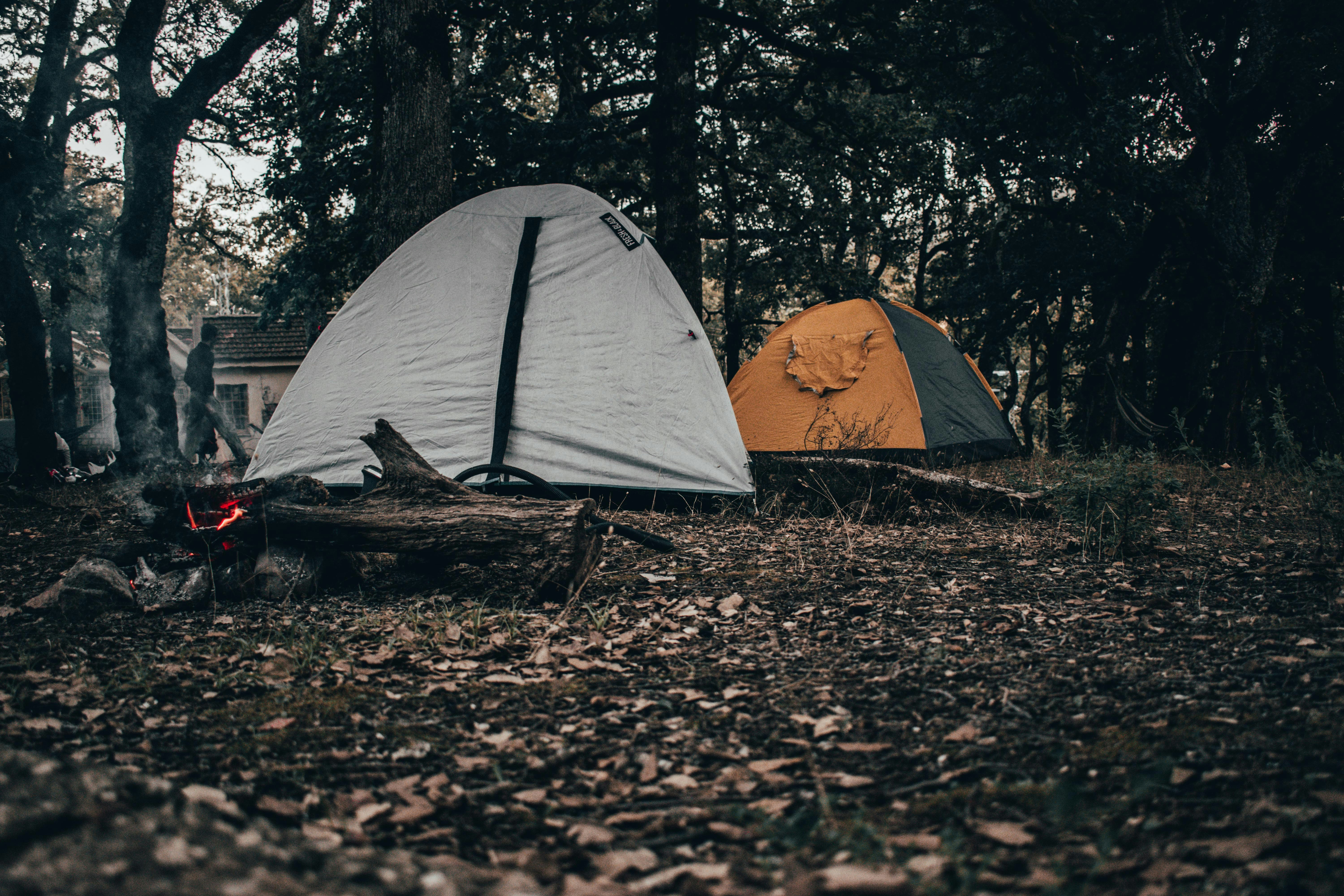 Family camping setup with modern tents
